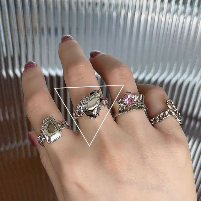 Silver Ring for Women Fashion Creative Irregular Geometric Aestethic Open Rings Birthday Party Jewelry Gift