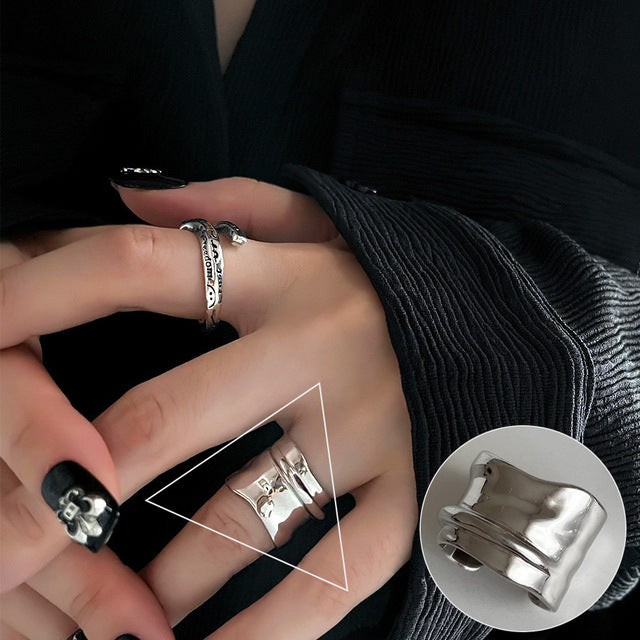 Silver Ring for Women Fashion Creative Irregular Geometric Aestethic Open Rings Birthday Party Jewelry Gift